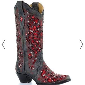Corral leather/red sequin/embellished boot